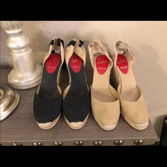 SOLD Christian Lounoutin lace up wedge 38.5 & 38 - Picture 1 of 12